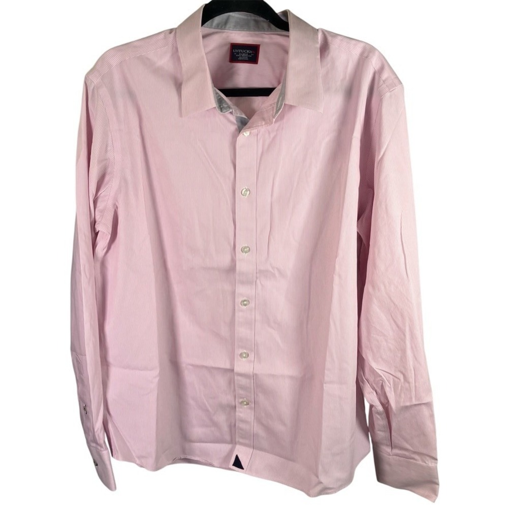 UNTUCKit Mens X-Large Pink Stripe Slim‎ Fit Wrinkle Free Cotton Shirt